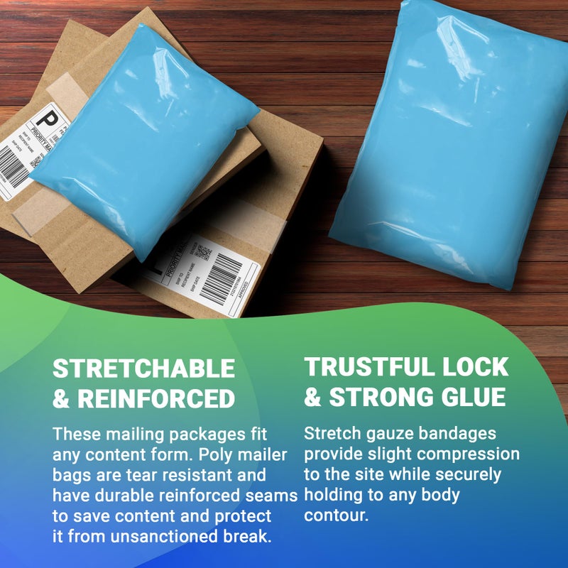 Amiff Blue Poly Mailers Envelopes, 6 x 9 Inches. Pack of 100 Plastic Shipping Bags for Clothes, 2.0 Mil. Stretchy Shipping Envelopes for Clothing. Waterproof Mailers Poly Bags with Self-Seal - Image 3